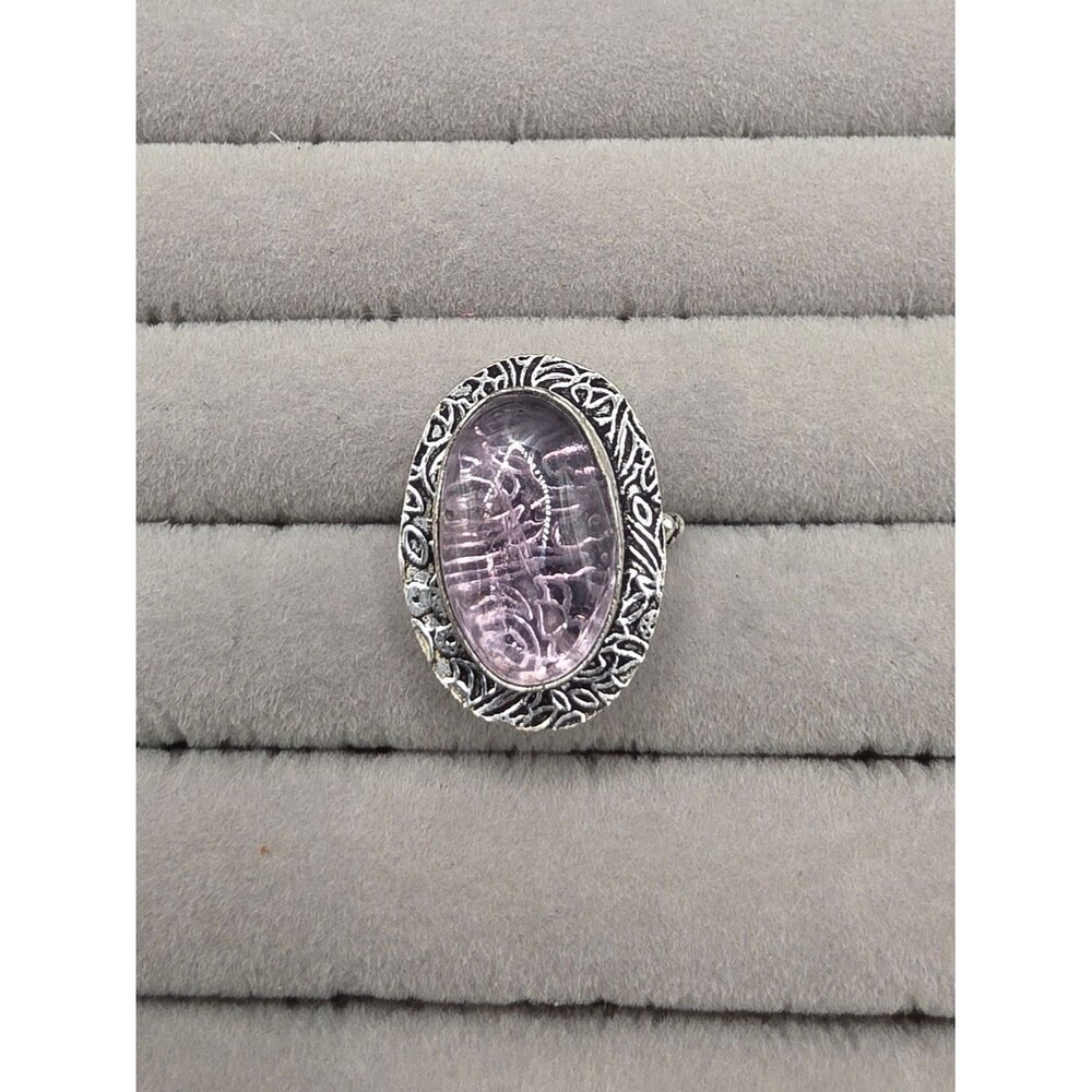 Silver Plated Oval Rose Quartz Statement Ring Size 7